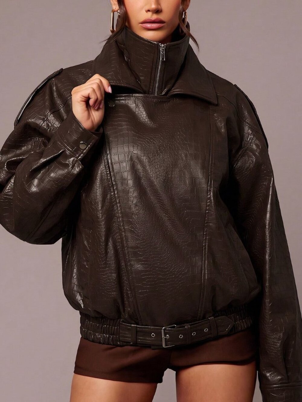 Brown Casual Women's Streetwear Jacket Night Out